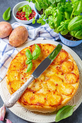 Traditional Tarte Tatin with potatoes.