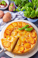 Sliced traditional potato pie.