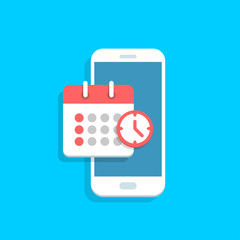 Planning app on smartphone screen. Calendar, schedule, appointment, concept. Vector illustartion in flat style.