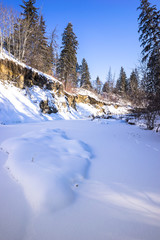 Mill Creek Ravine Park in winter season with snow on ice