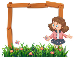 A girl on wooden banner