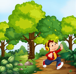 Monkey boy in woods scene