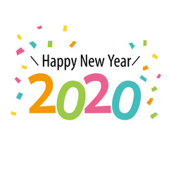 Happy new year 2020 logo with colorful confetti