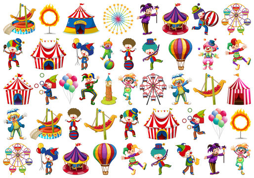Set of different circus objects