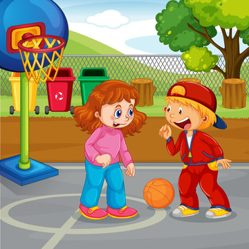Children basketball at the park