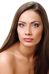 Fototapeta premium beautiful girl looking to the camera. shoulder portrait on a white background