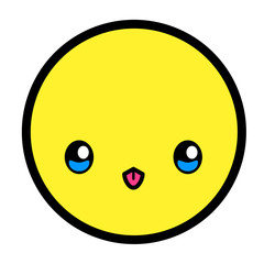 Flat kawaii emoji face. Cute funny cartoon character. Simple line art expressions web icon. Emoticon sticker. Vector graphic illustration.