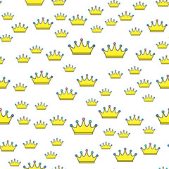 Crown seamless pattern on white background. Paper print design. Abstract retro vector illustration. Trendy textile, fabric, wrapping. Modern space decoration.