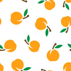 Apricot fruit icon seamless pattern background. Peach dessert vector illustration on white isolated background. Organic dessert business concept.
