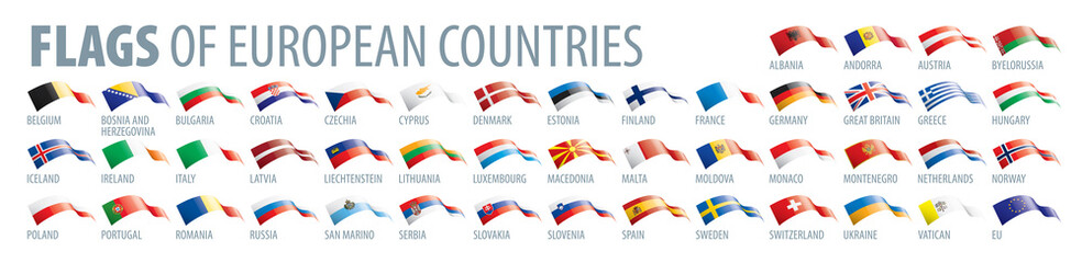 Set of flags of Europe. Vector illustration - obrazy, fototapety, plakaty