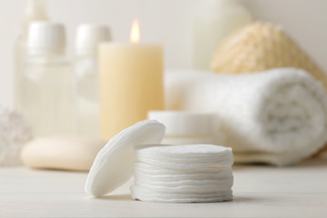 Personal hygiene products. Body care cosmetics. White bottles and vials on a light background. SPA. Relax.