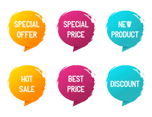 Banner tag. Special offer and special price, new product, hot sale, best price, discount text. Modern banner set. Grange style form with various colors. Vector - obrazy, fototapety, plakaty