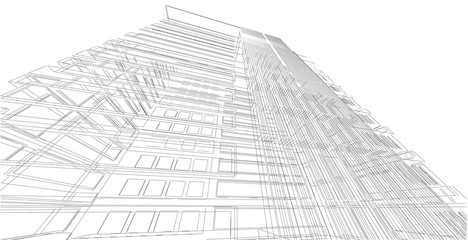 3D illustration architecture building perspective lines.