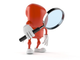 Boxing glove character holding magnifying glass