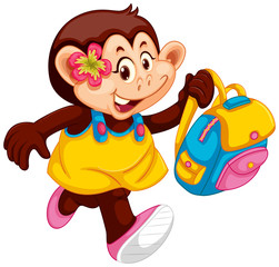 Naklejka premium Cute monkey girl with backpack