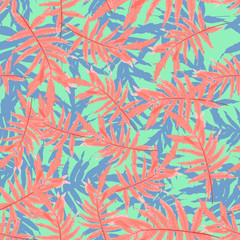 Colorful trendy seamless pattern with tropical leaves