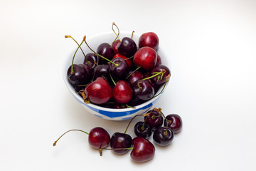 cherries in a bowl isolated on white