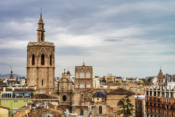 Fototapeta na wymiar View on squares, buildings, streets of Valencia in Spain.