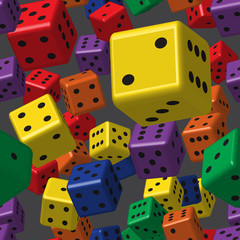 Rainbow Color Dice Seamless Pattern, 3D Illustration on Gray Background
