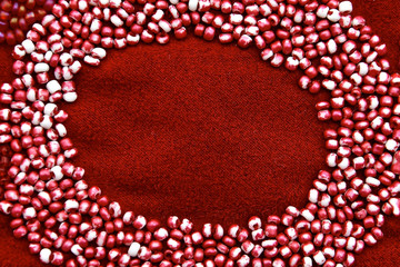 Macro image of small glass red beads
