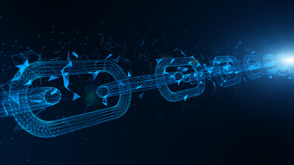 Depth of field, Network Chain Links Connections, Crypto currency connected and Digital technology network concept.