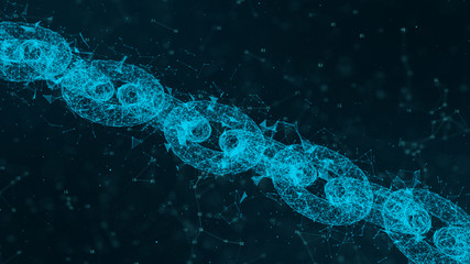 Depth of field, Network Chain Links Connections, Crypto currency connected and Digital technology network concept.