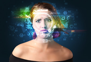 Biometric identification and Facial recognition system concept.