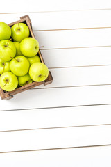 Fresh apples on wooden background. Top view