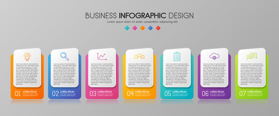 Business infographic layout with 7 options. Diagram. Vector