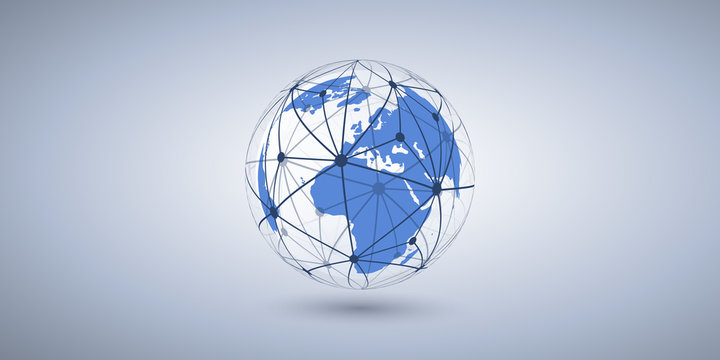 Cloud Computing and Networks Concept with Earth Globe - Abstract Global Digital Connections, Technology Background, Creative Design Element Template
