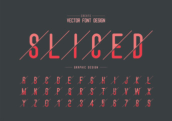 Sliced font and alphabet vector, Letter style typeface and number design, Graphic text on background