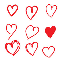 Heart doodles. Hand drawn hearts. Design elements for Valentine's day. Vector EPS 10.