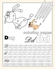 illustration_4_coloring pages of the English alphabet with animal drawings with a string for writing English letters
