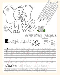 illustration_5_coloring pages of the English alphabet with animal drawings with a string for writing English letters