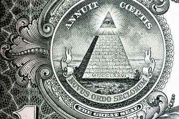 closeup of back side of 100 dollar bill