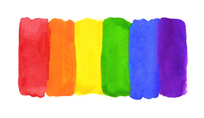 Watercolor Hand Painted Colorful Striped Ranbow Flag