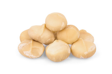 shelled macadamia fruit isolated on white background