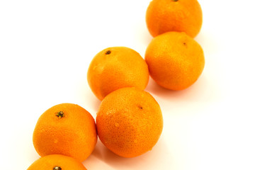 White background, fresh tangerines, six pieces