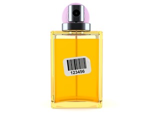 Perfume bottle with barcode sticker