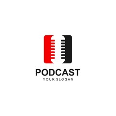 podcast logo template design vector