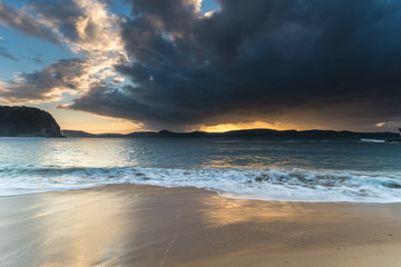 Fototapeta na wymiar High Tide Swells Up Sunrise Seascape