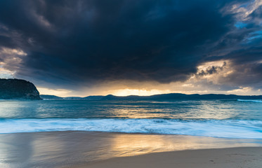 High Tide Swells Up Sunrise Seascape