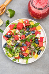 Watermelon Salad with Melon,Arugula,Feta and Fresh Mint