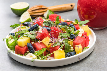 Healthy Diet,Summer Fresh Watermelon Salad with Feta Cheese,Greek Cousine