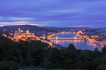 Panoramic View of Budapest in Hungary after sunset