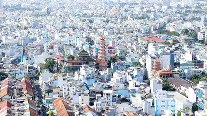Close up the City Buildings and Roads from Aerial View, Saigon