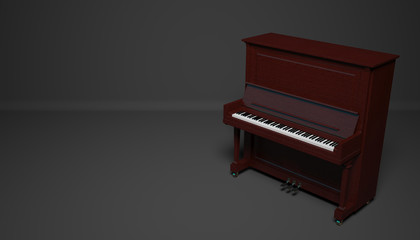 brown piano on a dark background, 3d illustration
