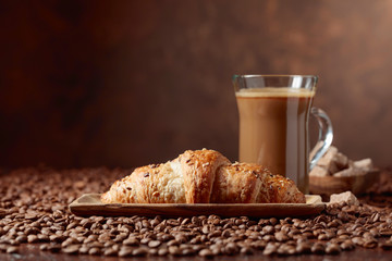  Coffee latte and croissant.
