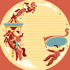 Layout template : Boy and girl in carnival /amusement park concept with magical elements : Vector Illustration