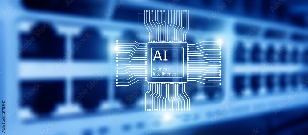Aufkleber artificial intelligence future technology. communication network concept. blurred modern datacenter 